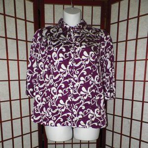 Lane Bryant Orchid White Blouse Vine Print Button Down
